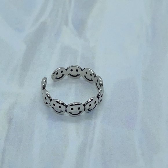 Silver Smiley Face Stackable Ring - Picture 8 of 11